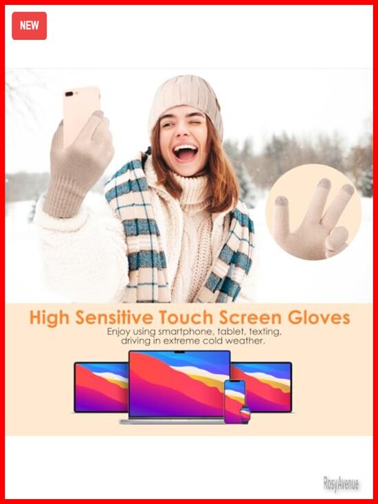 Winter Beanie Hat and Touchscreen Gloves Set with Fleece Lining main image 4